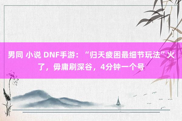 男同 小说 DNF手游:“归天疲困最细节玩法”火了,毋庸刷深谷,4分钟一个号