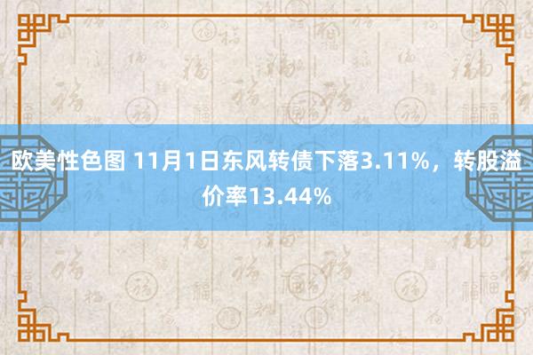 欧美性色图 11月1日东风转债下落3.11%，转股溢价率13.44%