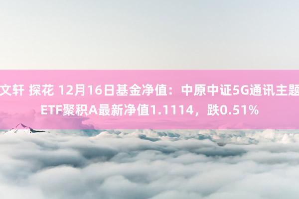 文轩 探花 12月16日基金净值:中原中证5G通讯主题ETF聚积A最新净值1.1114,跌0.51%